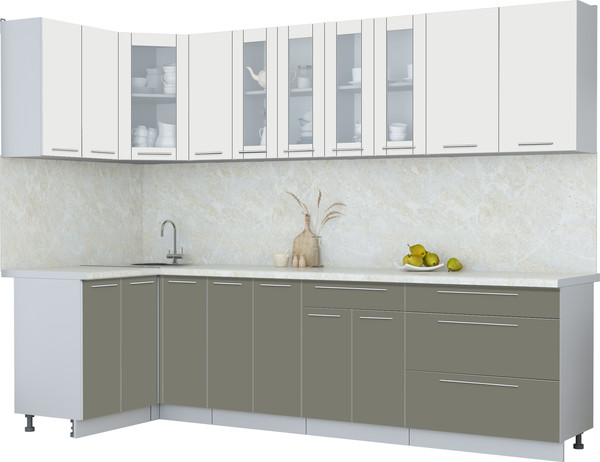 Изображение товара Кухонный гарнитур Интерлиния Мила Пластик 1.2x2.9 (зефирный/кварцевый/опал светлый)