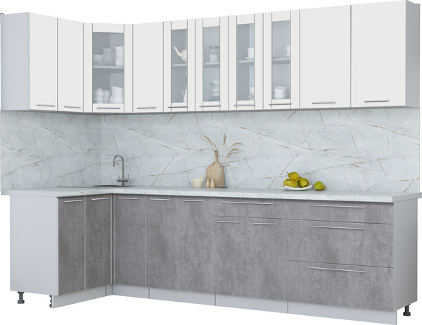 Изображение товара Кухонный гарнитур Интерлиния Мила Пластик 1.2x2.9 (зефирный/оксид темный/серый каспий)