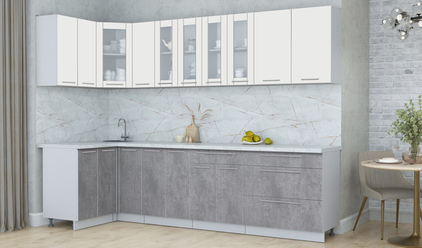 Изображение товара Кухонный гарнитур Интерлиния Мила Пластик 1.2x2.9 (зефирный/оксид темный/серый каспий)