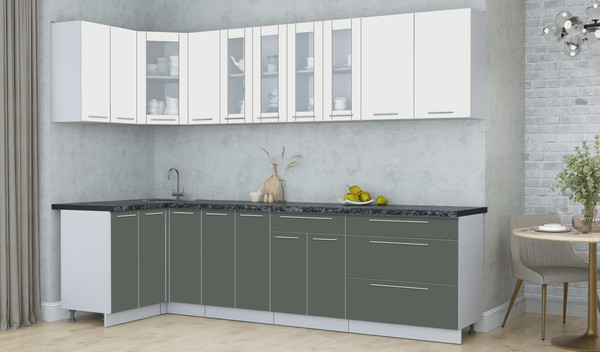 Изображение товара Кухонный гарнитур Интерлиния Мила Пластик 1.2x2.9 (зефирный/шторм/кастилло темный)