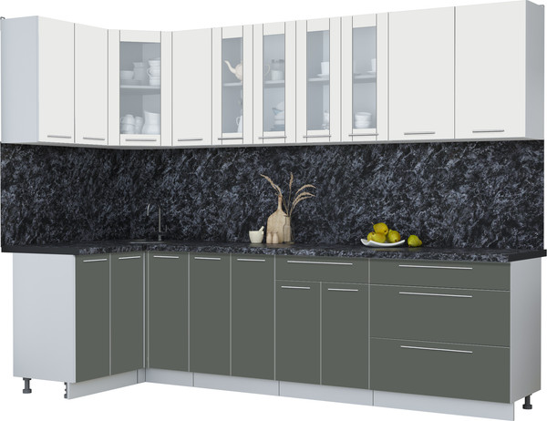 Изображение товара Кухонный гарнитур Интерлиния Мила Пластик 1.2x2.9 (зефирный/шторм/кастилло темный)