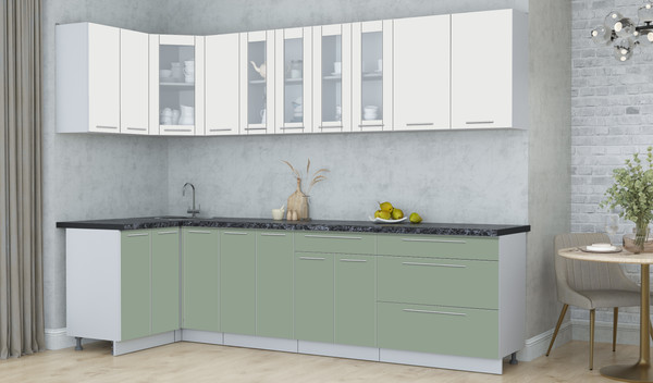 Изображение товара Кухонный гарнитур Интерлиния Мила Пластик 1.2x2.9 (зефирный/полынь/кастилло темный)