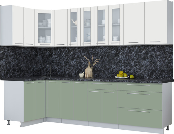 Изображение товара Кухонный гарнитур Интерлиния Мила Пластик 1.2x2.9 (зефирный/полынь/кастилло темный)