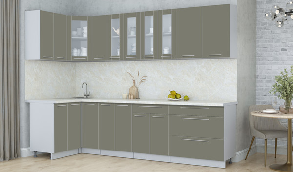 Изображение товара Кухонный гарнитур Интерлиния Мила Пластик 1.2x2.9 (кварцевый/кварцевый/опал светлый)