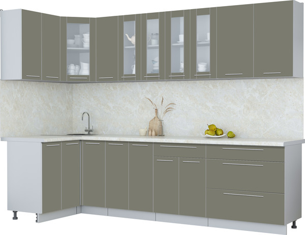 Изображение товара Кухонный гарнитур Интерлиния Мила Пластик 1.2x2.9 (кварцевый/кварцевый/опал светлый)