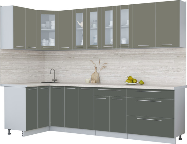 Изображение товара Кухонный гарнитур Интерлиния Мила Пластик 1.2x2.9 (кварцевый/шторм/травертин серый)