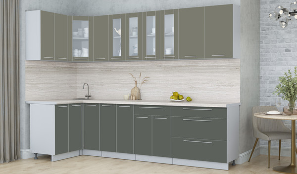 Изображение товара Кухонный гарнитур Интерлиния Мила Пластик 1.2x2.9 (кварцевый/шторм/травертин серый)