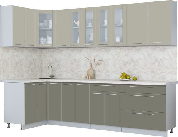 Изображение товара Кухонный гарнитур Интерлиния Мила Пластик 1.2x2.9 (латте/кварцевый/опал светлый)