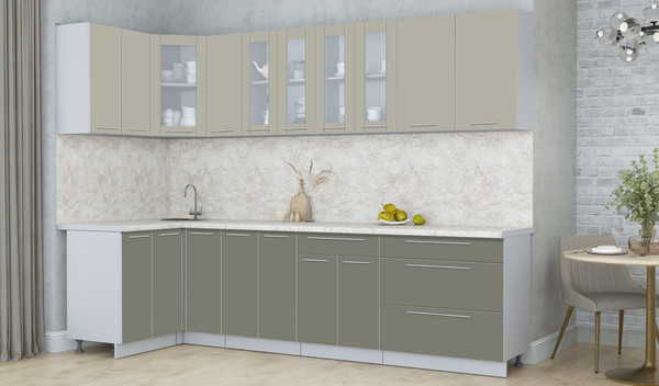 Изображение товара Кухонный гарнитур Интерлиния Мила Пластик 1.2x2.9 (латте/кварцевый/опал светлый)