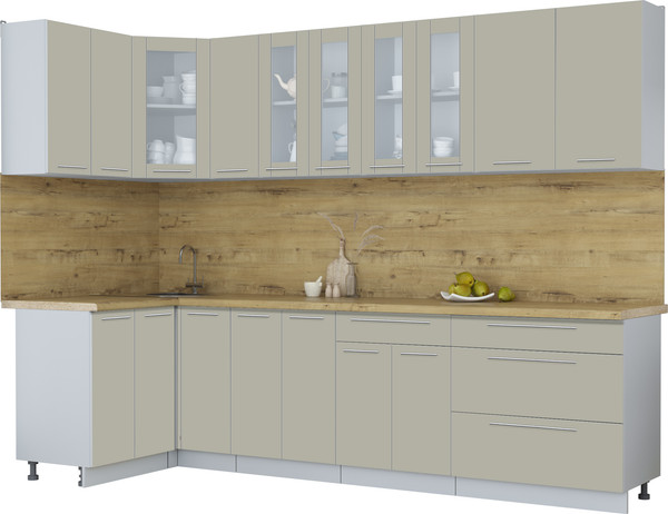 Изображение товара Кухонный гарнитур Интерлиния Мила Пластик 1.2x2.9 (латте/латте/дуб бунратти)