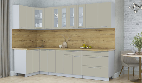 Изображение товара Кухонный гарнитур Интерлиния Мила Пластик 1.2x2.9 (латте/латте/дуб бунратти)