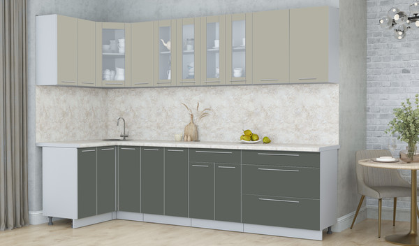 Изображение товара Кухонный гарнитур Интерлиния Мила Пластик 1.2x2.9 (латте/шторм/опал светлый)