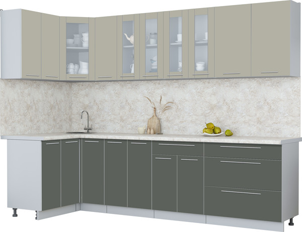 Изображение товара Кухонный гарнитур Интерлиния Мила Пластик 1.2x2.9 (латте/шторм/опал светлый)