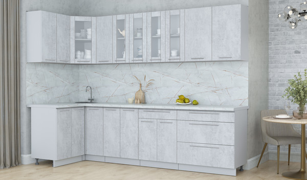 Изображение товара Кухонный гарнитур Интерлиния Мила Пластик 1.2x2.9 (оксид светлый/оксид светлый/серый каспий)