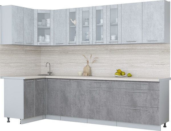 Изображение товара Кухонный гарнитур Интерлиния Мила Пластик 1.2x2.9 (оксид светлый/оксид темный/травертин серый)