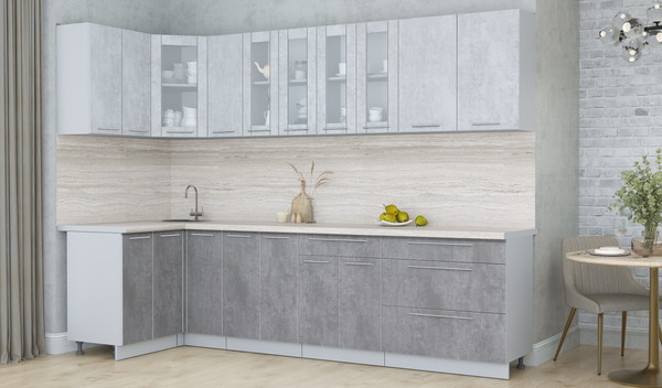 Изображение товара Кухонный гарнитур Интерлиния Мила Пластик 1.2x2.9 (оксид светлый/оксид темный/травертин серый)