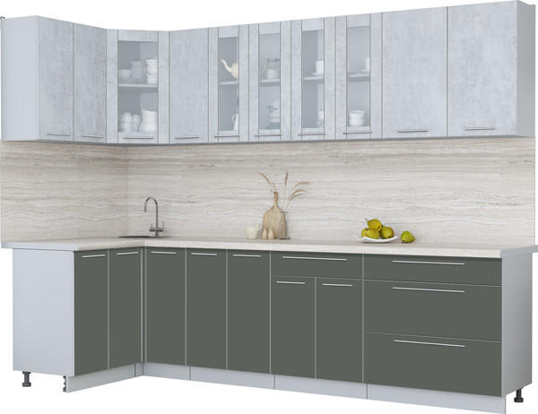 Изображение товара Кухонный гарнитур Интерлиния Мила Пластик 1.2x2.9 (оксид светлый/шторм/травертин серый)