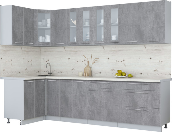 Изображение товара Кухонный гарнитур Интерлиния Мила Пластик 1.2x2.9 (оксид темный/оксид темный/бискайская сосна)