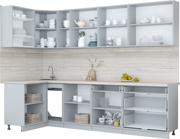 Изображение товара Кухонный гарнитур Интерлиния Мила Пластик 1.2x2.9 (оксид темный/оксид темный/бискайская сосна)