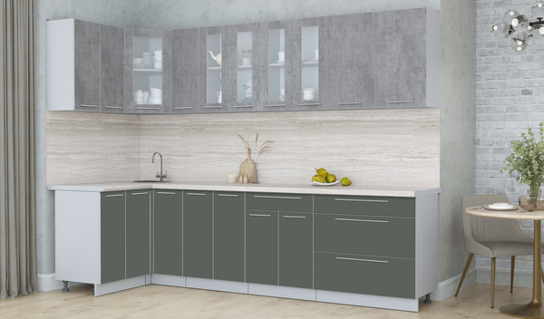 Изображение товара Кухонный гарнитур Интерлиния Мила Пластик 1.2x2.9 (оксид темный/шторм/травертин серый)