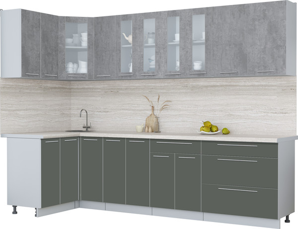 Изображение товара Кухонный гарнитур Интерлиния Мила Пластик 1.2x2.9 (оксид темный/шторм/травертин серый)