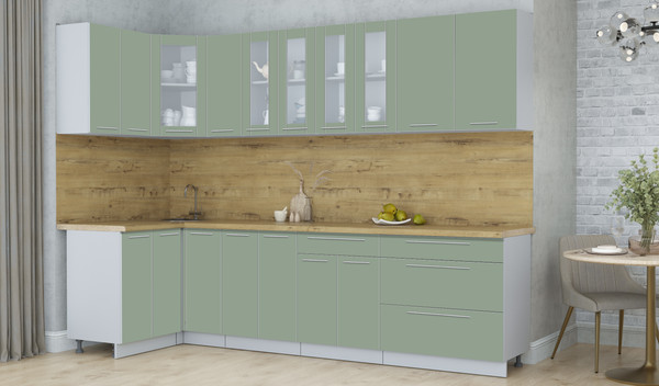 Изображение товара Кухонный гарнитур Интерлиния Мила Пластик 1.2x2.9 (полынь/полынь/дуб бунратти)