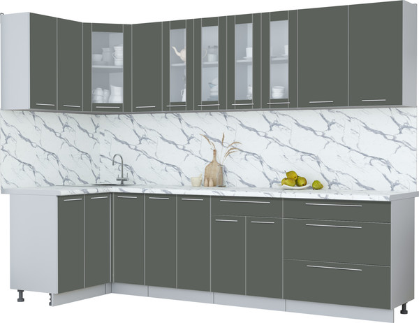 Изображение товара Кухонный гарнитур Интерлиния Мила Пластик 1.2x2.9 (шторм/шторм/белый гранит)