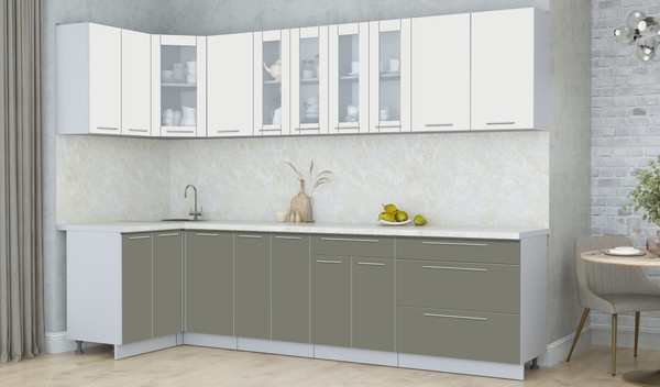 Изображение товара Кухонный гарнитур Интерлиния Мила Пластик 1.2x3.0 (зефирный/кварцевый/опал светлый)