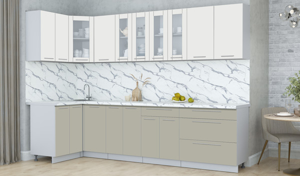 Изображение товара Кухонный гарнитур Интерлиния Мила Пластик 1.2x3.0 (зефирный/латте/белый гранит)