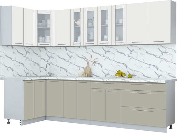 Изображение товара Кухонный гарнитур Интерлиния Мила Пластик 1.2x3.0 (зефирный/латте/белый гранит)