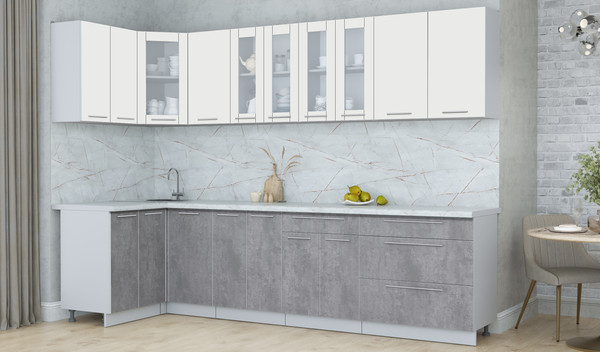 Изображение товара Кухонный гарнитур Интерлиния Мила Пластик 1.2x3.0 (зефирный/оксид темный/серый каспий)