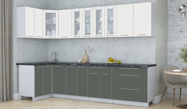 Изображение товара Кухонный гарнитур Интерлиния Мила Пластик 1.2x3.0 (зефирный/шторм/кастилло темный)