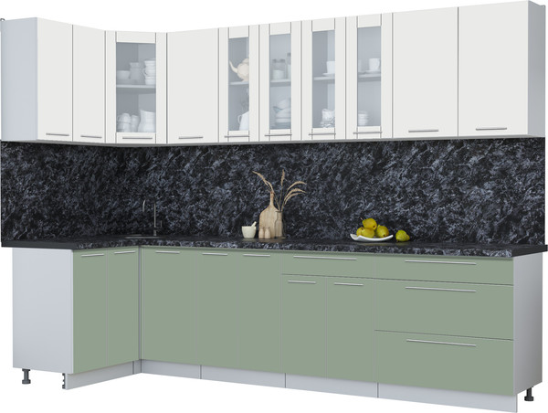 Изображение товара Кухонный гарнитур Интерлиния Мила Пластик 1.2x3.0 (зефирный/полынь/кастилло темный)