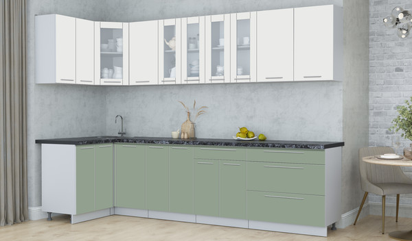 Изображение товара Кухонный гарнитур Интерлиния Мила Пластик 1.2x3.0 (зефирный/полынь/кастилло темный)