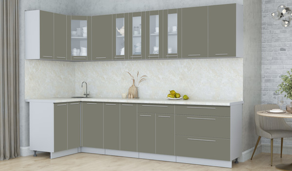 Изображение товара Кухонный гарнитур Интерлиния Мила Пластик 1.2x3.0 (кварцевый/кварцевый/опал светлый)