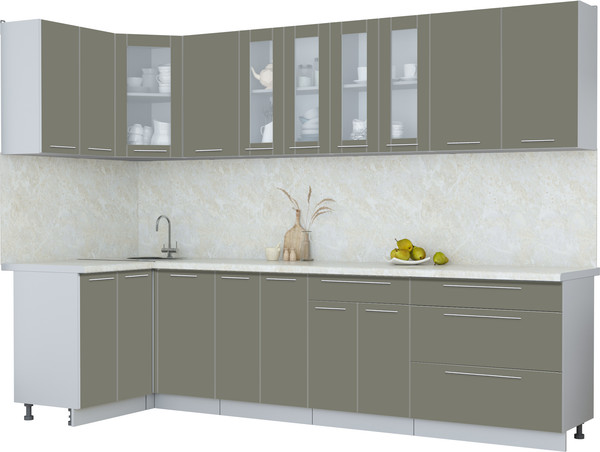 Изображение товара Кухонный гарнитур Интерлиния Мила Пластик 1.2x3.0 (кварцевый/кварцевый/опал светлый)