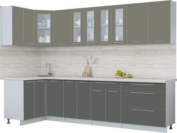 Изображение товара Кухонный гарнитур Интерлиния Мила Пластик 1.2x3.0 (кварцевый/шторм/травертин серый)