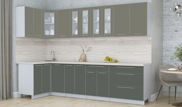 Изображение товара Кухонный гарнитур Интерлиния Мила Пластик 1.2x3.0 (кварцевый/шторм/травертин серый)