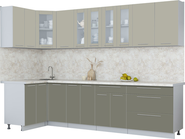 Изображение товара Кухонный гарнитур Интерлиния Мила Пластик 1.2x3.0 (латте/кварцевый/опал светлый)