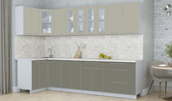 Изображение товара Кухонный гарнитур Интерлиния Мила Пластик 1.2x3.0 (латте/кварцевый/опал светлый)