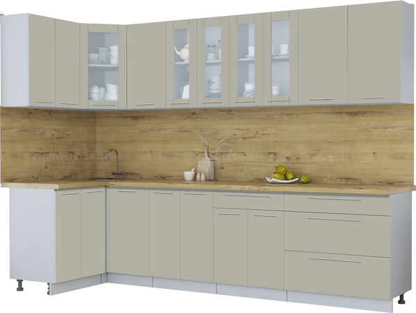 Изображение товара Кухонный гарнитур Интерлиния Мила Пластик 1.2x3.0 (латте/латте/дуб бунратти)