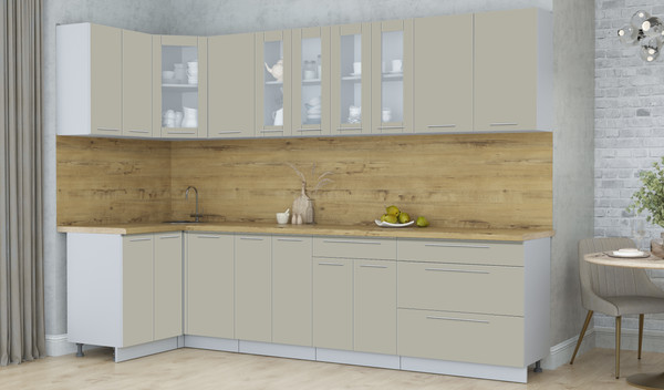 Изображение товара Кухонный гарнитур Интерлиния Мила Пластик 1.2x3.0 (латте/латте/дуб бунратти)