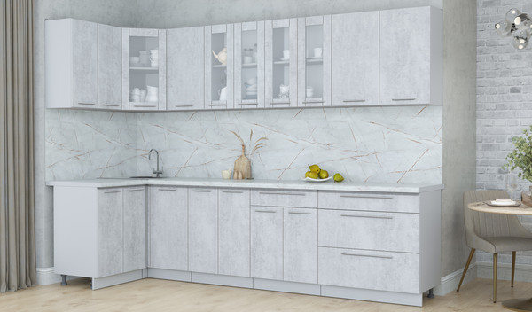 Изображение товара Кухонный гарнитур Интерлиния Мила Пластик 1.2x3.0 (оксид светлый/оксид светлый/серый каспий)