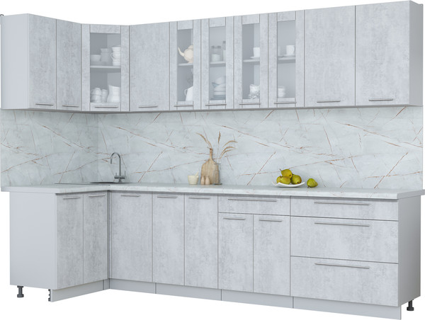 Изображение товара Кухонный гарнитур Интерлиния Мила Пластик 1.2x3.0 (оксид светлый/оксид светлый/серый каспий)