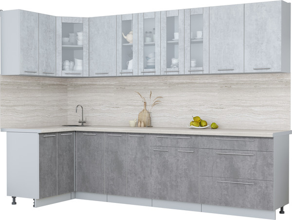 Изображение товара Кухонный гарнитур Интерлиния Мила Пластик 1.2x3.0 (оксид светлый/оксид темный/травертин серый)