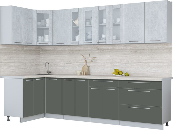Изображение товара Кухонный гарнитур Интерлиния Мила Пластик 1.2x3.0 (оксид светлый/шторм/травертин серый)