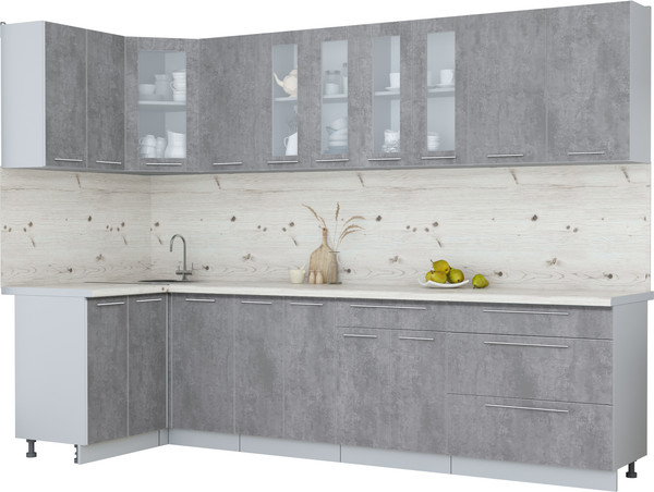 Изображение товара Кухонный гарнитур Интерлиния Мила Пластик 1.2x3.0 (оксид темный/оксид темный/бискайская сосна)