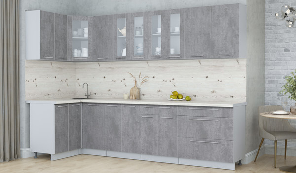 Изображение товара Кухонный гарнитур Интерлиния Мила Пластик 1.2x3.0 (оксид темный/оксид темный/бискайская сосна)