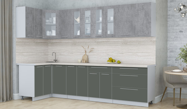 Изображение товара Кухонный гарнитур Интерлиния Мила Пластик 1.2x3.0 (оксид темный/шторм/травертин серый)