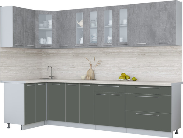 Изображение товара Кухонный гарнитур Интерлиния Мила Пластик 1.2x3.0 (оксид темный/шторм/травертин серый)